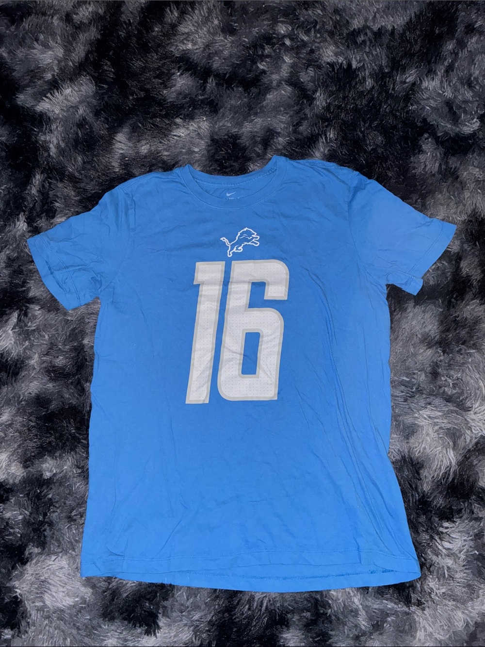 Men’s large LG Nike Blue Detroit Lions #16 Short Sleeve Tee Goff NLF